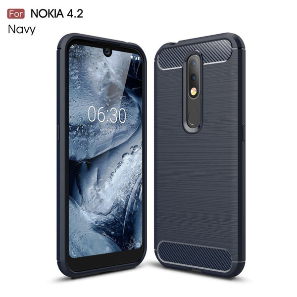 Brushed Texture Carbon Fiber TPU Case for Nokia 4.2(Navy Blue)