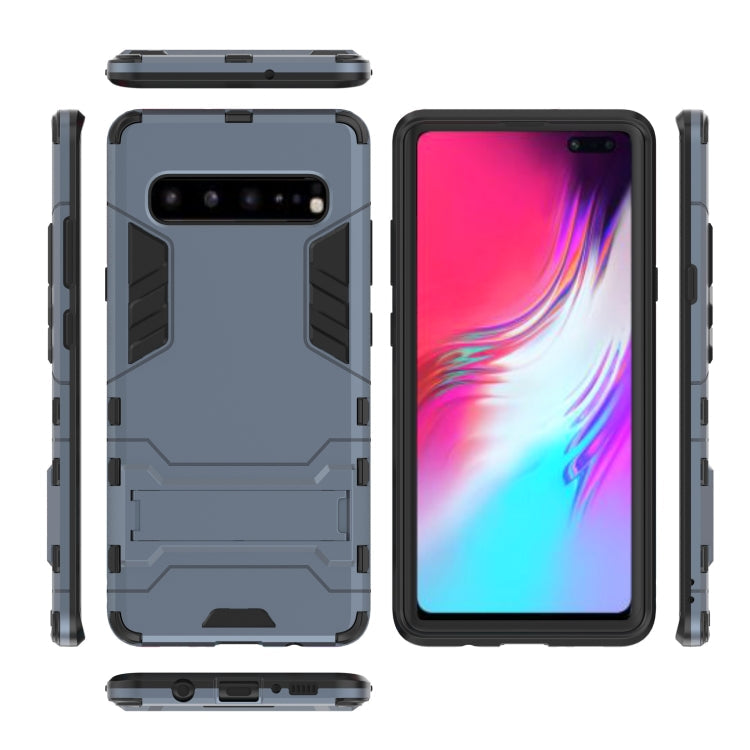 Shockproof PC + TPU Case for Galaxy S10 5G, with Holder(Navy Blue)