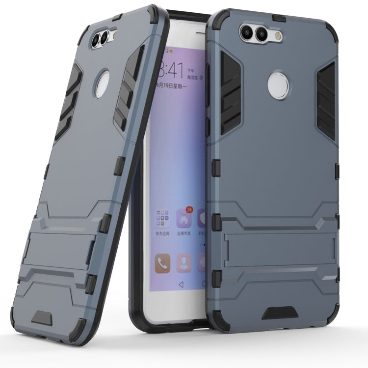 Shockproof PC + TPU Case for Huawei Nova 2 Plus, with Holder(Navy Blue)