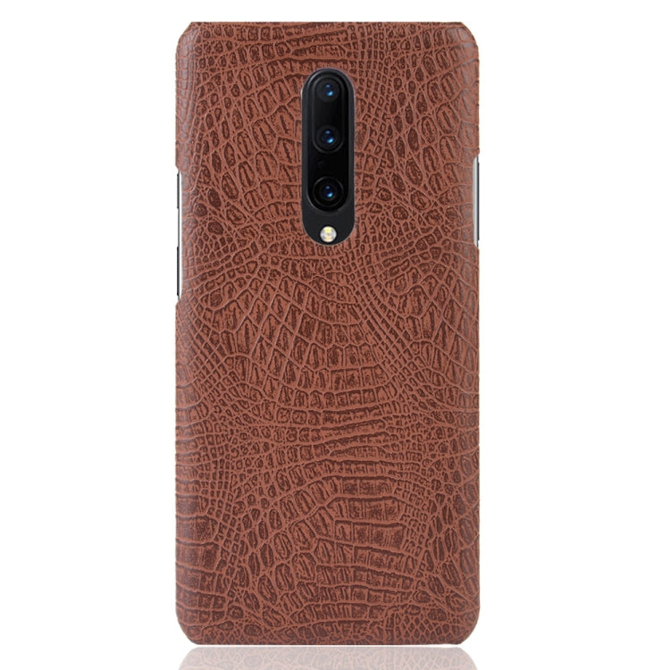 Shockproof Crocodile Texture PC + PU Case for OnePlus 7 Pro(Brown)
