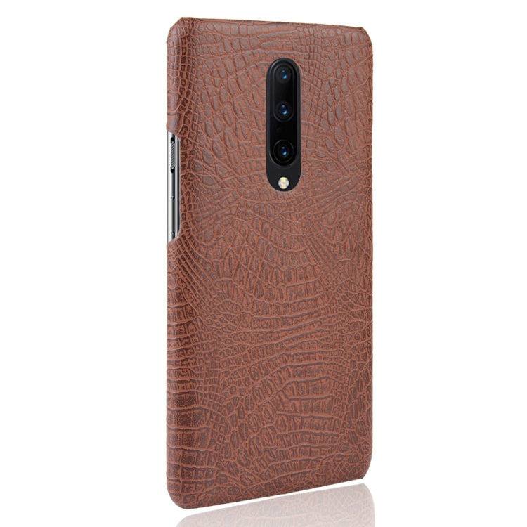 Shockproof Crocodile Texture PC + PU Case for OnePlus 7 Pro(Brown)