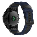Canvas and Leather Watch Band for Garmin Fenix5x Plus Fenix3, Wrist Strap Size:150+110mm(Blue)