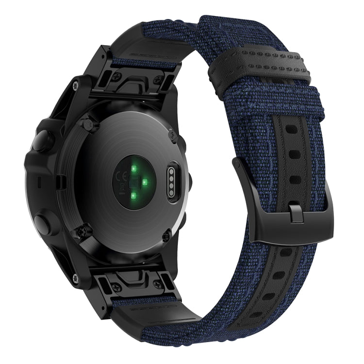 Canvas and Leather Watch Band for Garmin Fenix5x Plus Fenix3, Wrist Strap Size:150+110mm(Blue)