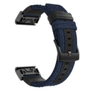 Canvas and Leather Watch Band for Garmin Fenix5x Plus Fenix3, Wrist Strap Size:150+110mm(Blue)