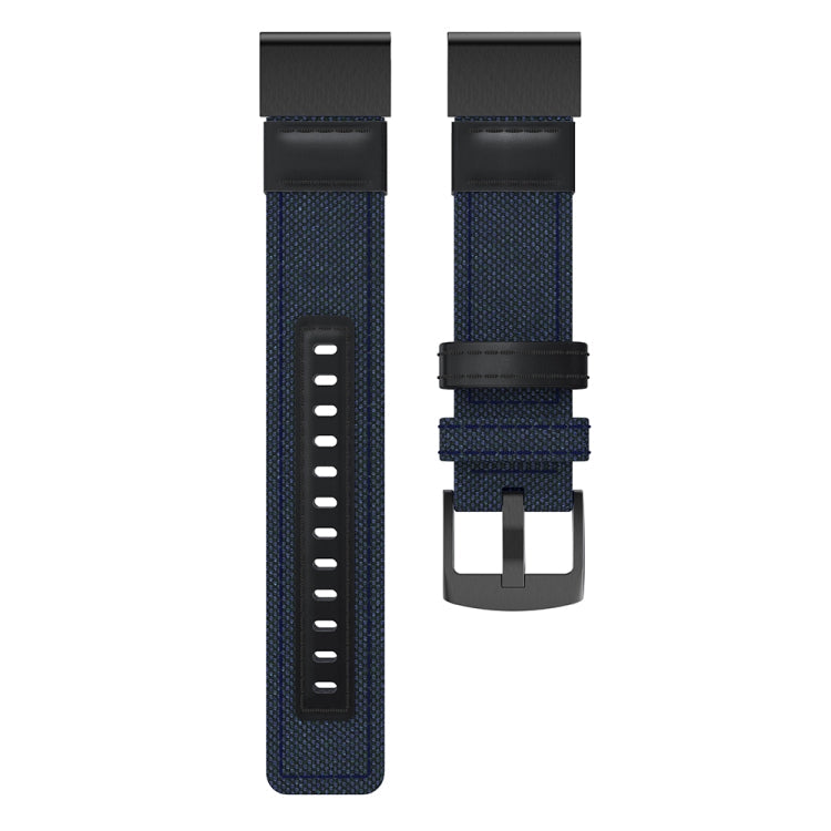 Canvas and Leather Watch Band for Garmin Fenix5x Plus Fenix3, Wrist Strap Size:150+110mm(Blue)
