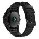 Canvas and Leather Watch Band for Garmin Fenix5x Plus Fenix3, Wrist Strap Size:150+110mm(Black)