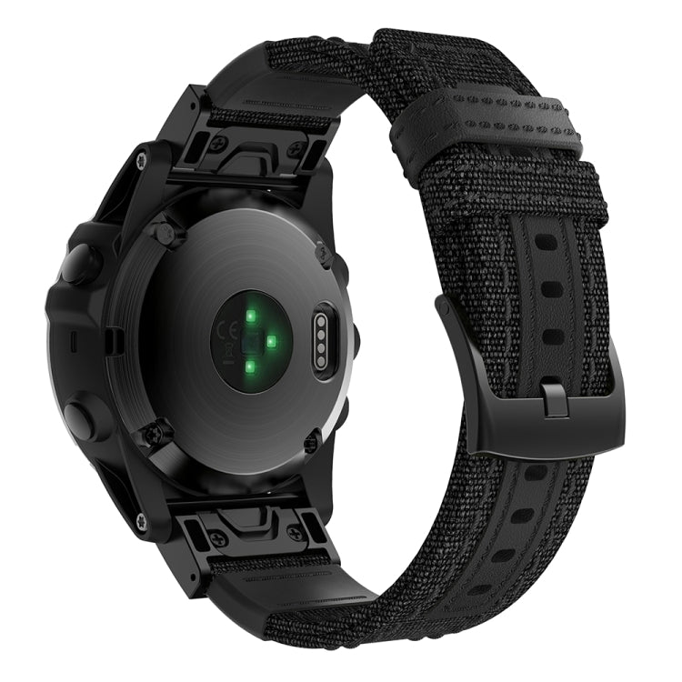 Canvas and Leather Watch Band for Garmin Fenix5x Plus Fenix3, Wrist Strap Size:150+110mm(Black)