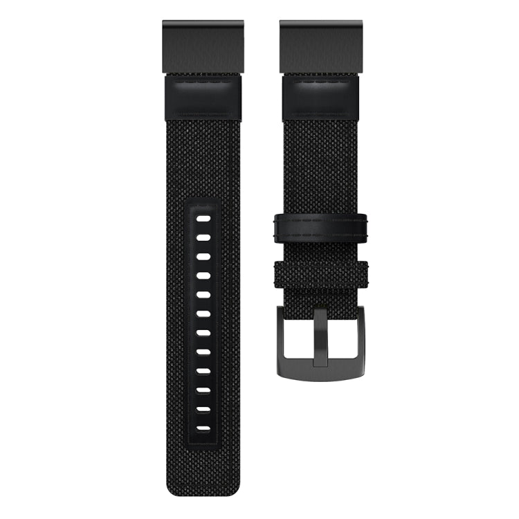 Canvas and Leather Watch Band for Garmin Fenix5x Plus Fenix3, Wrist Strap Size:150+110mm(Black)