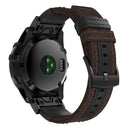 Canvas and Leather Watch Band for Garmin Fenix5x Plus Fenix3, Wrist Strap Size:150+110mm(Brown)