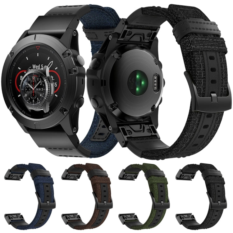 Canvas and Leather Watch Band for Garmin Fenix5x Plus Fenix3, Wrist Strap Size:150+110mm(Black)