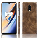 Litchi Texture PC + PU Shockproof Case for OnePlus 7(Brown)