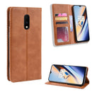 Magnetic Buckle Retro Crazy Horse Texture Horizontal Flip Leather Case for OnePlus 7, with Holder & Card Slots & Photo Frame(Brown)