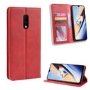 Magnetic Buckle Retro Crazy Horse Texture Horizontal Flip Leather Case for OnePlus 7, with Holder & Card Slots & Photo Frame(Red)
