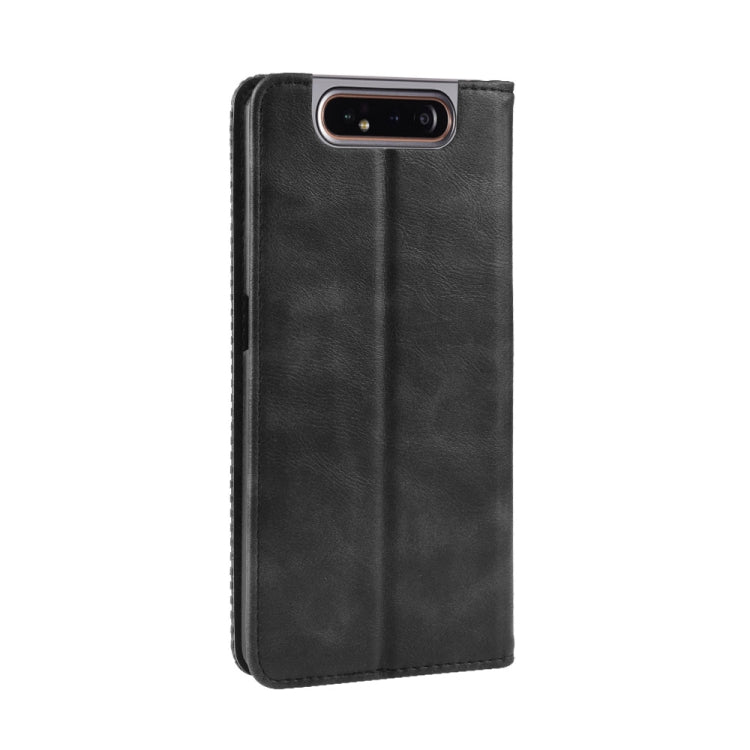 Magnetic Buckle Retro Crazy Horse Texture Horizontal Flip Leather Case for Galaxy A80 / A90, with Holder & Card Slots & Photo Frame(Black)