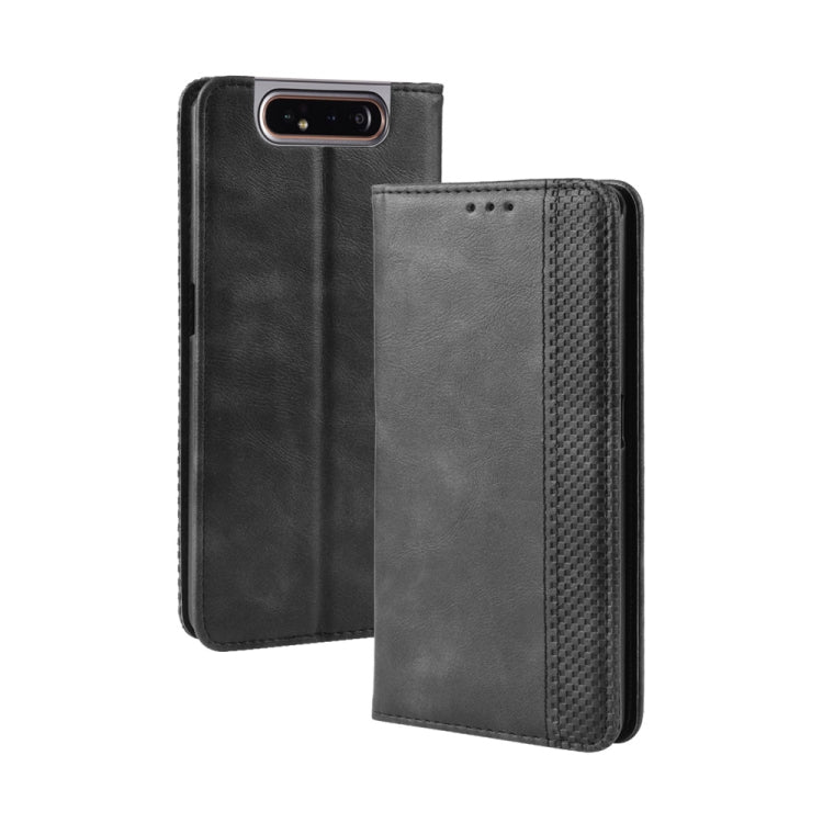 Magnetic Buckle Retro Crazy Horse Texture Horizontal Flip Leather Case for Galaxy A80 / A90, with Holder & Card Slots & Photo Frame(Black)