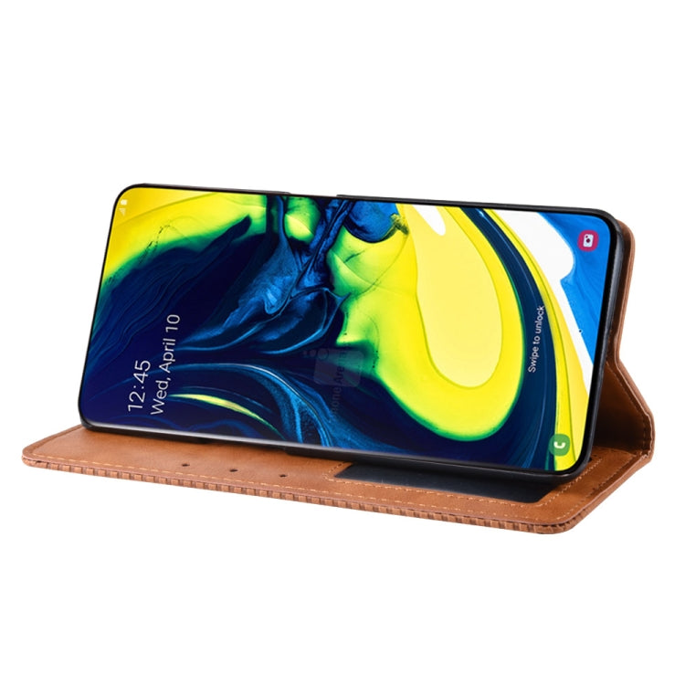 Magnetic Buckle Retro Crazy Horse Texture Horizontal Flip Leather Case for Galaxy A80 / A90, with Holder & Card Slots & Photo Frame (Brown)