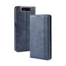 Magnetic Buckle Retro Crazy Horse Texture Horizontal Flip Leather Case for Galaxy A80 / A90, with Holder & Card Slots & Photo Frame(Blue)