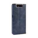 Magnetic Buckle Retro Crazy Horse Texture Horizontal Flip Leather Case for Galaxy A80 / A90, with Holder & Card Slots & Photo Frame(Blue)