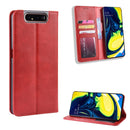Magnetic Buckle Retro Crazy Horse Texture Horizontal Flip Leather Case for Galaxy A80 / A90, with Holder & Card Slots & Photo Frame(Red)