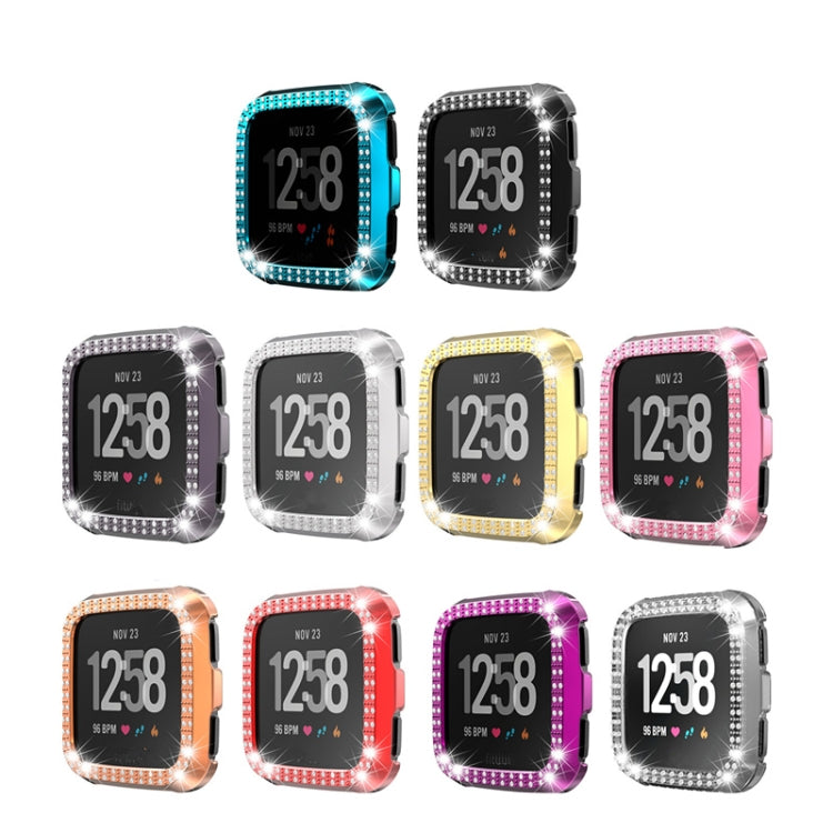 For Fitbit versa / versa lite PC Double-Row Diamond-Encrusted Protective Shell(Black)