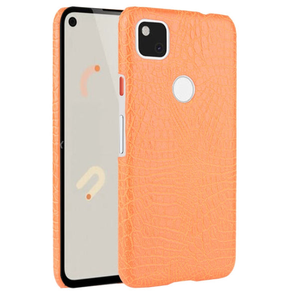 For Google Pixel 4a Shockproof Crocodile Texture PC + PU Case(Orange)