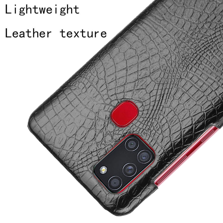 For Samsung Galaxy A21s Shockproof Crocodile Texture PC + PU Case(Black)