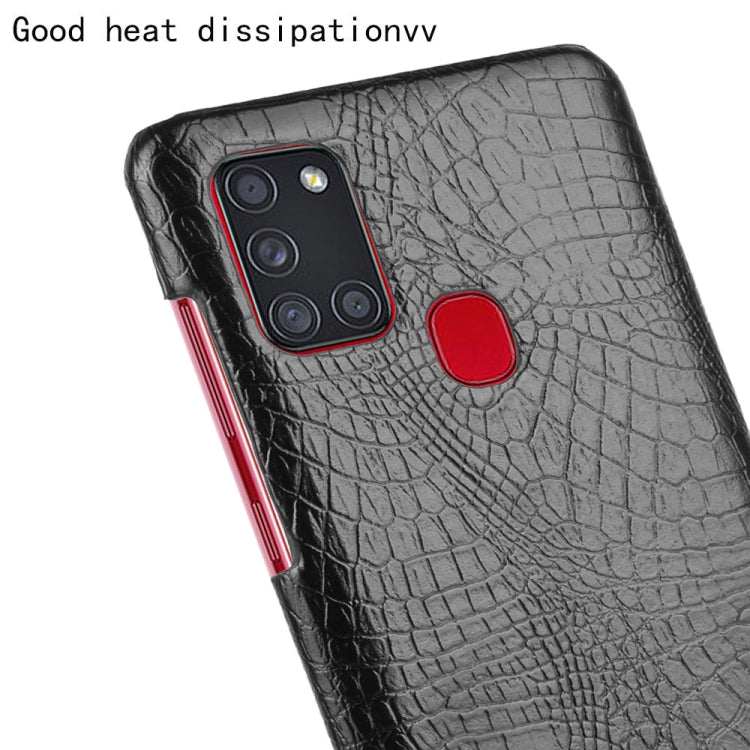 For Samsung Galaxy A21s Shockproof Crocodile Texture PC + PU Case(Black)