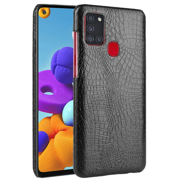 For Samsung Galaxy A21s Shockproof Crocodile Texture PC + PU Case(Black)