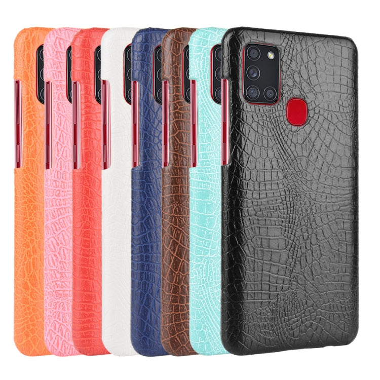 For Samsung Galaxy A21s Shockproof Crocodile Texture PC + PU Case(Black)
