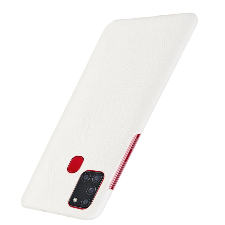 For Samsung Galaxy A21s Shockproof Crocodile Texture PC + PU Case(White)