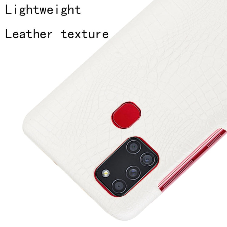 For Samsung Galaxy A21s Shockproof Crocodile Texture PC + PU Case(White)