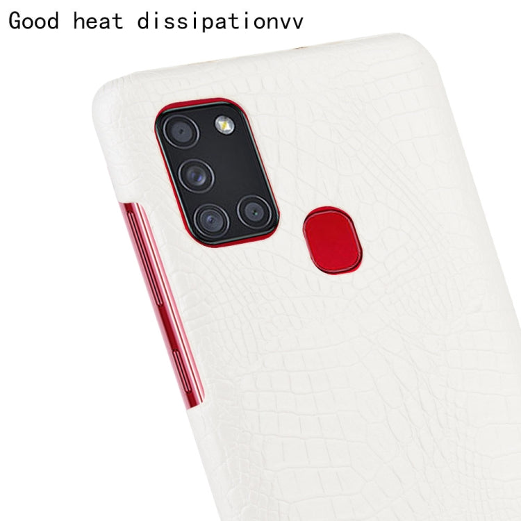 For Samsung Galaxy A21s Shockproof Crocodile Texture PC + PU Case(White)