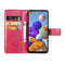For Samsung Galaxy A21s Four-leaf Clasp Embossed Buckle Mobile Phone Protection Leather Case with Lanyard & Card Slot & Wallet & Bracket Function(Magenta)