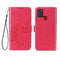 For Samsung Galaxy A21s Four-leaf Clasp Embossed Buckle Mobile Phone Protection Leather Case with Lanyard & Card Slot & Wallet & Bracket Function(Magenta)