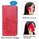 For Samsung Galaxy A21s Four-leaf Clasp Embossed Buckle Mobile Phone Protection Leather Case with Lanyard & Card Slot & Wallet & Bracket Function(Magenta)