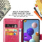 For Samsung Galaxy A21s Four-leaf Clasp Embossed Buckle Mobile Phone Protection Leather Case with Lanyard & Card Slot & Wallet & Bracket Function(Magenta)