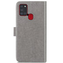 For Samsung Galaxy A21s Four-leaf Clasp Embossed Buckle Mobile Phone Protection Leather Case with Lanyard & Card Slot & Wallet & Bracket Function(Gray)