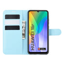 For Huawei Y6p Litchi Texture Horizontal Flip Protective Case with Holder & Card Slots & Wallet(Blue)