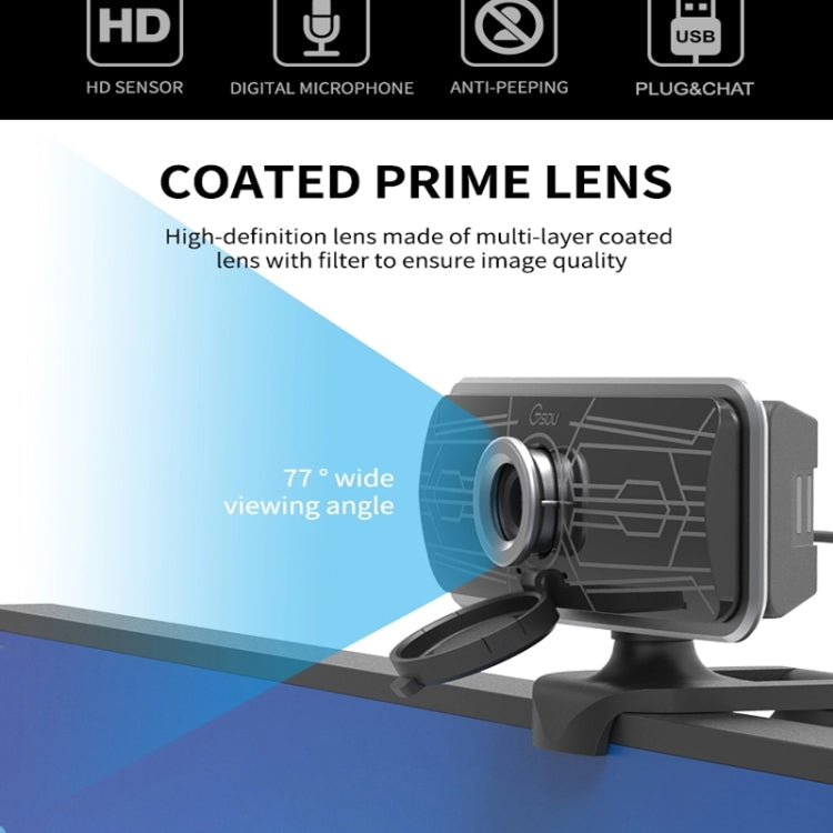 Gsou T16s 1080P HD Webcam with Cover Built-in Microphone for Online Classes Broadcast Conference Video