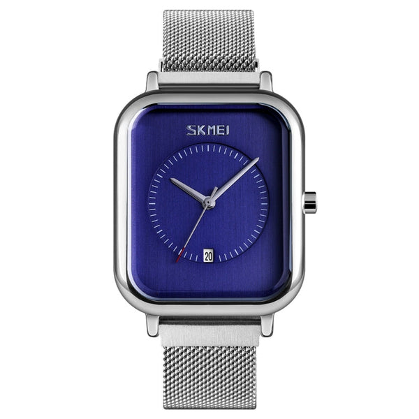 SKMEI 9207 Fashion Creative Simple Watch Men Magnetic Buckle Mesh Belt Steel Belt Couple Quartz Watch(Silver Blue)