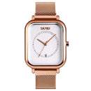 SKMEI 9207 Fashion Creative Simple Watch Men Magnetic Buckle Mesh Belt Steel Belt Couple Quartz Watch(Rose Gold White)