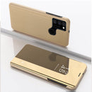 For Samsung Galaxy M31 / M21 / M30S Plated Mirror Horizontal Flip Leather Case with Holder(Gold)