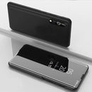 For Samsung Galaxy A01 Plated Mirror Horizontal Flip Leather Case with Holder(Black)