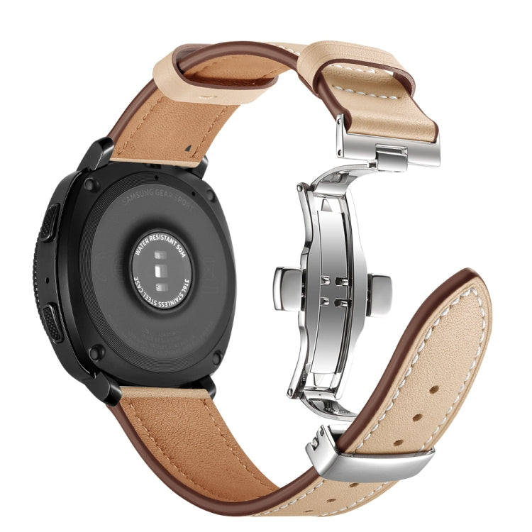 22mm For Huawei Watch GT2e / GT2 46mm Leather Butterfly Buckle Strap Silver Buckle(Apricot)