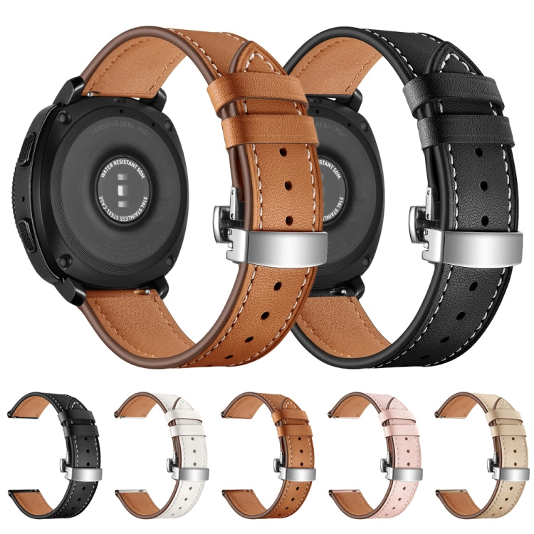 22mm For Huawei Watch GT2e / GT2 46mm Leather Butterfly Buckle Strap Silver Buckle(Apricot)