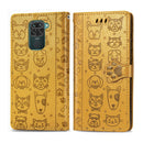 For Xiaomi Redmi 10X (4G) / Note 9 Cute Cat and Dog Embossed Horizontal Flip Leather Case with Bracket / Card Slot / Wallet / Lanyard(Yellow)