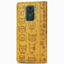 For Xiaomi Redmi 10X (4G) / Note 9 Cute Cat and Dog Embossed Horizontal Flip Leather Case with Bracket / Card Slot / Wallet / Lanyard(Yellow)