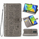 For Xiaomi Redmi 10X (4G) / Note 9 Cute Cat and Dog Embossed Horizontal Flip Leather Case with Bracket / Card Slot / Wallet / Lanyard(Grey)