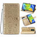 For Xiaomi Redmi 10X (4G) / Note 9 Cute Cat and Dog Embossed Horizontal Flip Leather Case with Bracket / Card Slot / Wallet / Lanyard(Gold)
