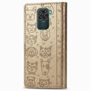 For Xiaomi Redmi 10X (4G) / Note 9 Cute Cat and Dog Embossed Horizontal Flip Leather Case with Bracket / Card Slot / Wallet / Lanyard(Gold)